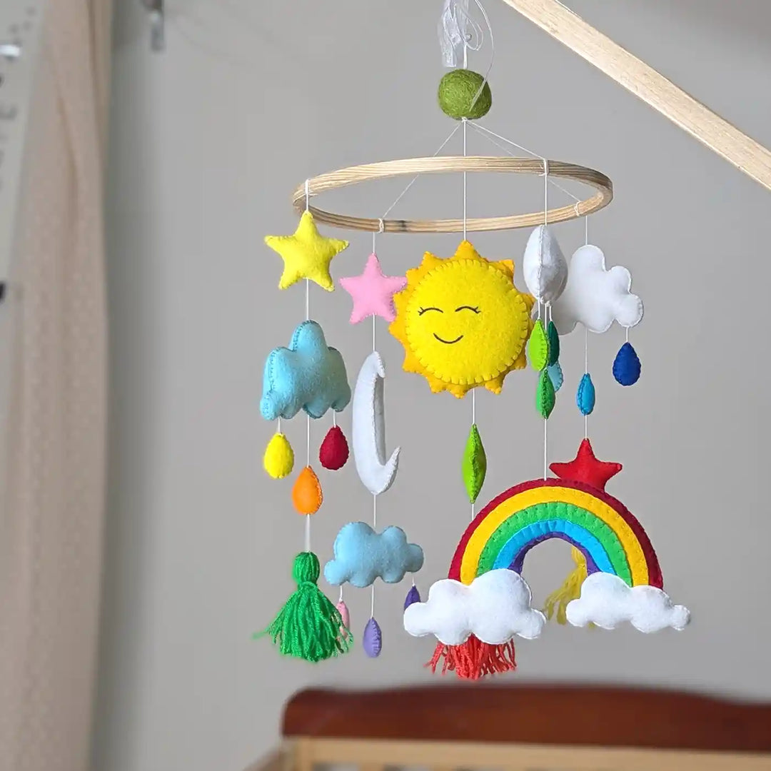 Handmade Sun & Rainbow Theme Felt Cot Mobile