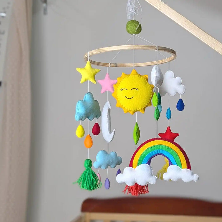 Handmade Sun & Rainbow Theme Felt Cot Mobile