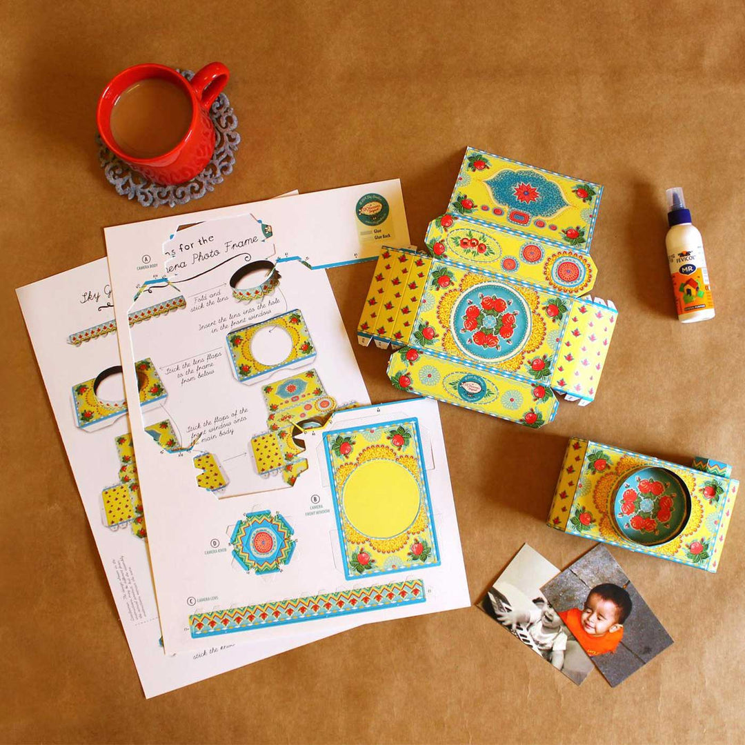 Handmade Printed Yellow Mini Camera Design DIY Paper Photo Frame