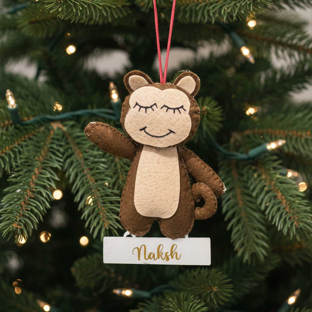 Personalized Handmade Felt Baby Monkey Christmas Ornament
