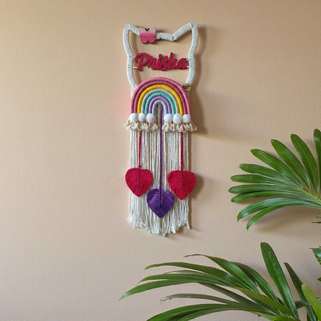 Personalized Macrame Kitty Theme Kids Name Plate
