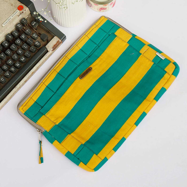 Handmade Sustainable Lemon Yellow Stripes Laptop Sleeve