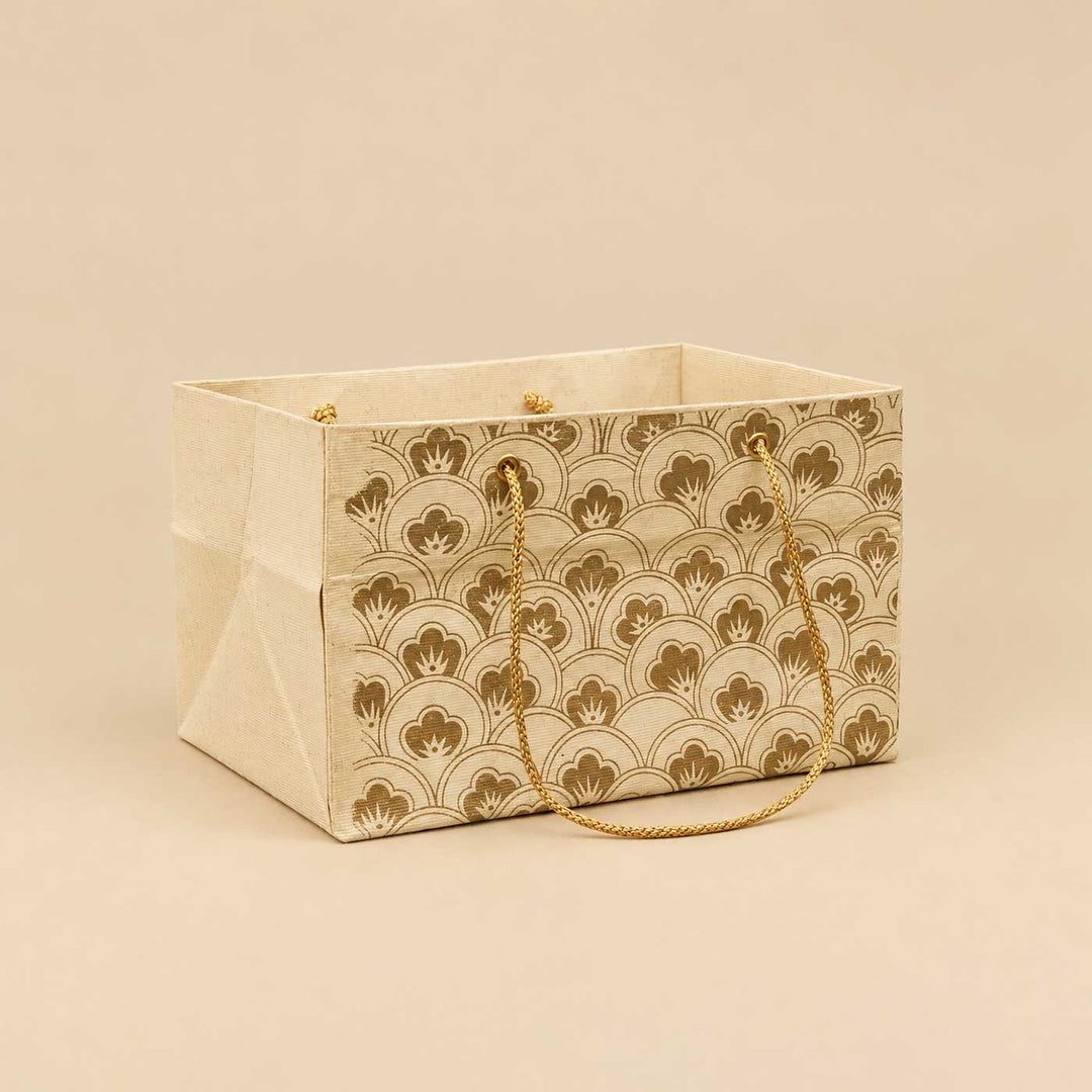 Handmade Anar Screen Printed White Paper Hamper Bag For Festive Gifting