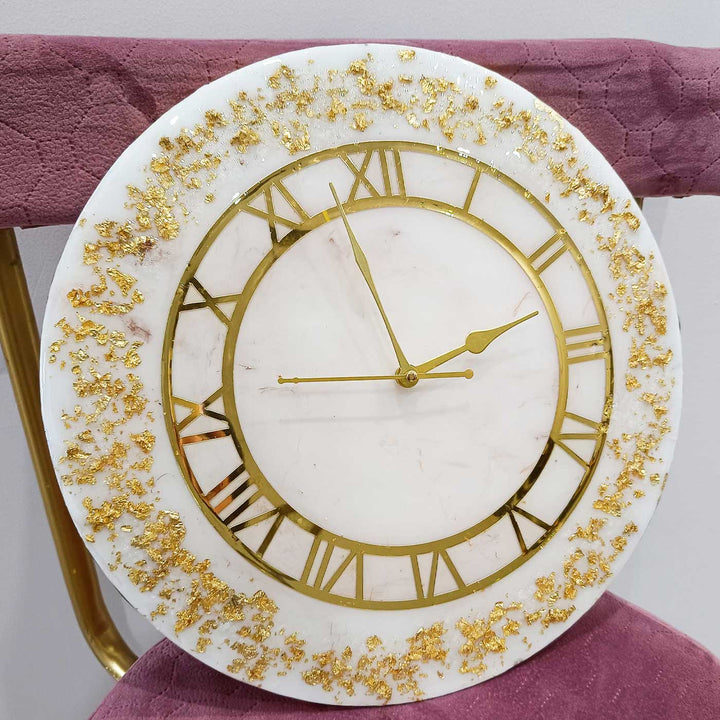Handmade White & Gold Resin Wall Clock