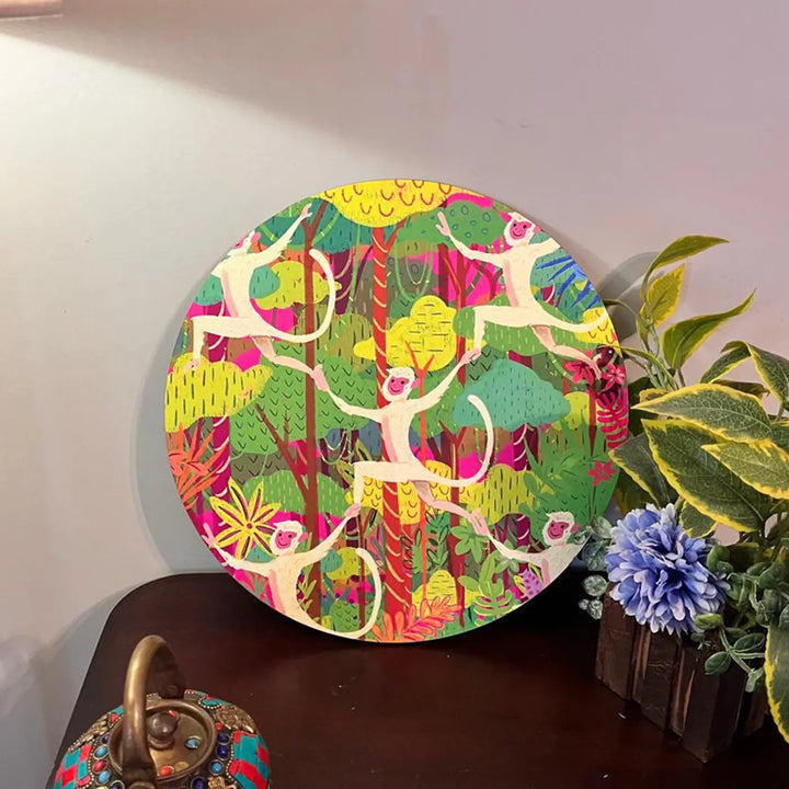 Printed Round Monkey Theme MDF Wood Wall Decor