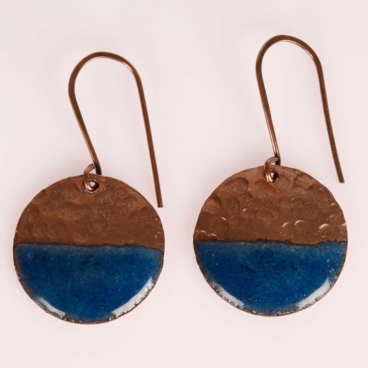 Handmade Half Moon Shaped Copper Enamel Earrings