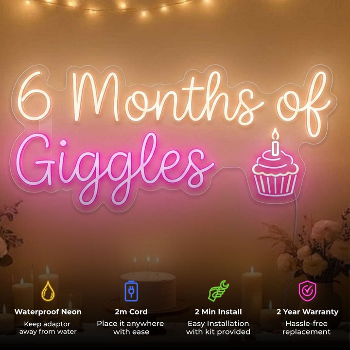 Personalized Handmade Half Birthday Celebration Neon Light With Cupcake Motif