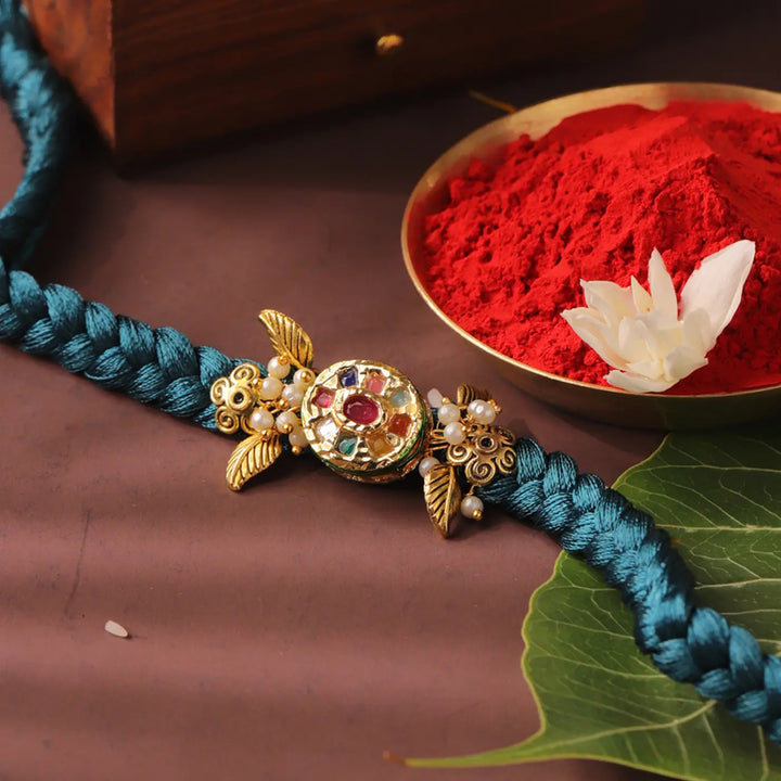 Handmade Navratna Stone Rakhi With Roli Chawal