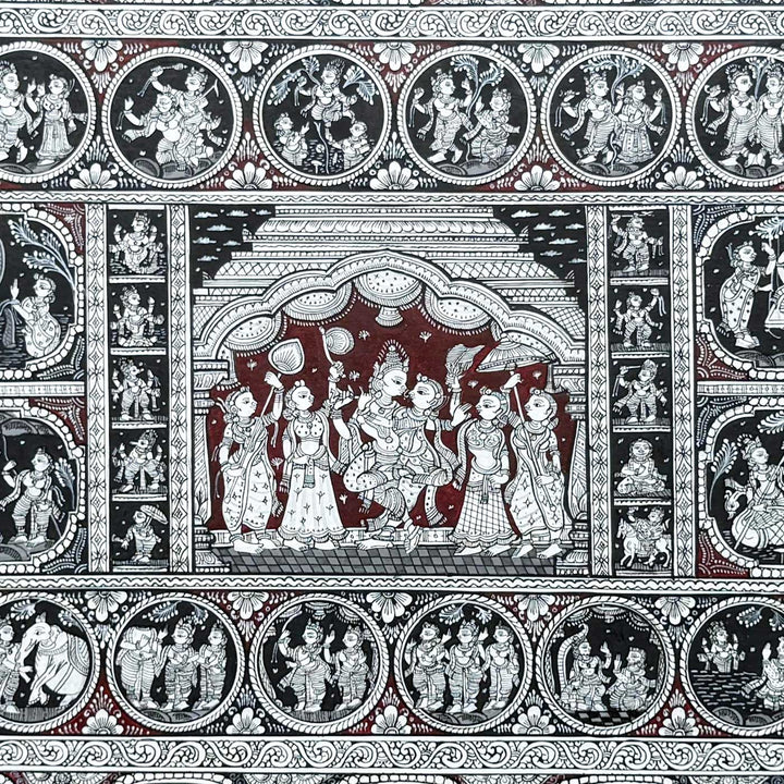 40 x 24 Inch | Handmade Canvas Krishna Rasleela with Krishna Lifestory Painting