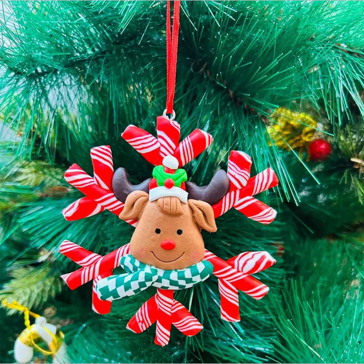 Handmade Reindeer In A Snowflake Clay Ornaments For Christmas Tree Decoration