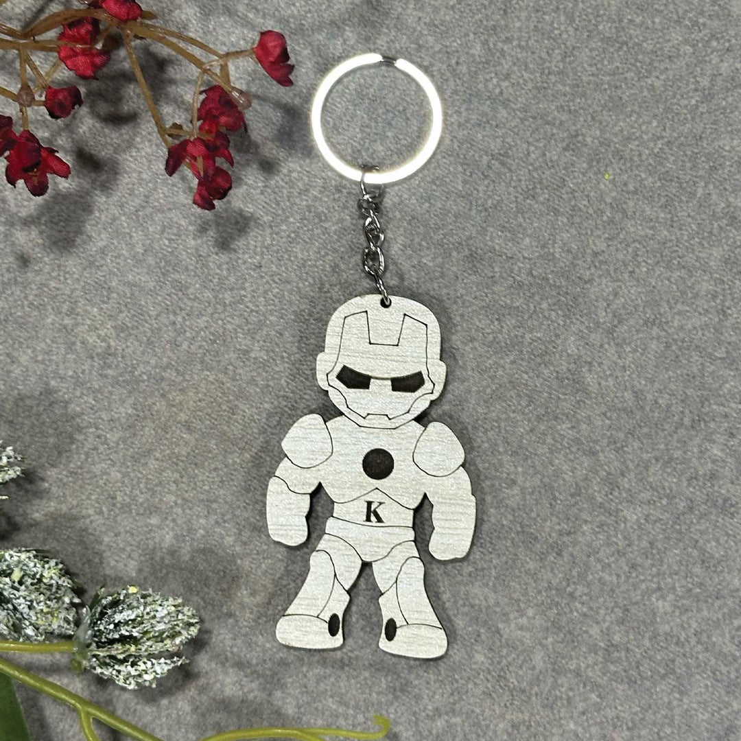 Personalized Superhero Theme Wooden Keychain
