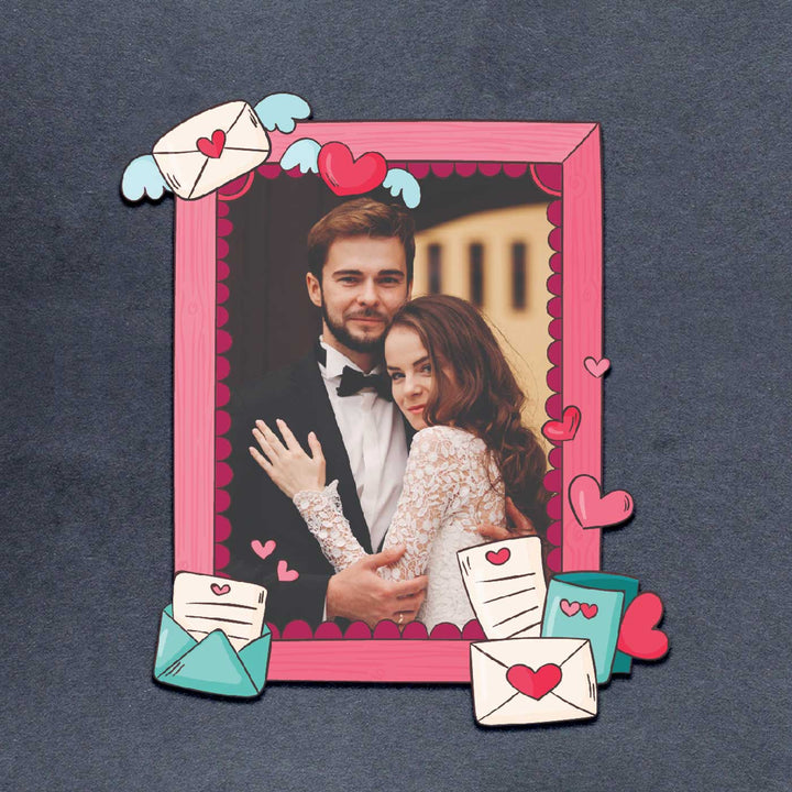 Photo Personalized Love Letter Theme Wooden Fridge Magnet For Couples