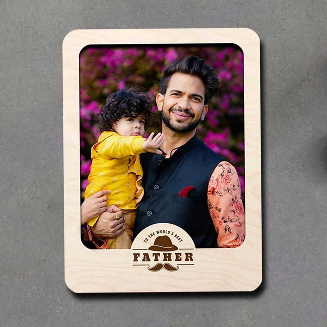 Photo Personalized Printed "Worlds Best Father" Wooden Fridge Magnet