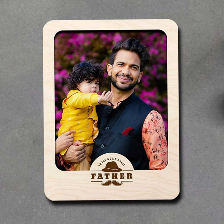 Photo Personalized Printed "Worlds Best Father" Wooden Fridge Magnet
