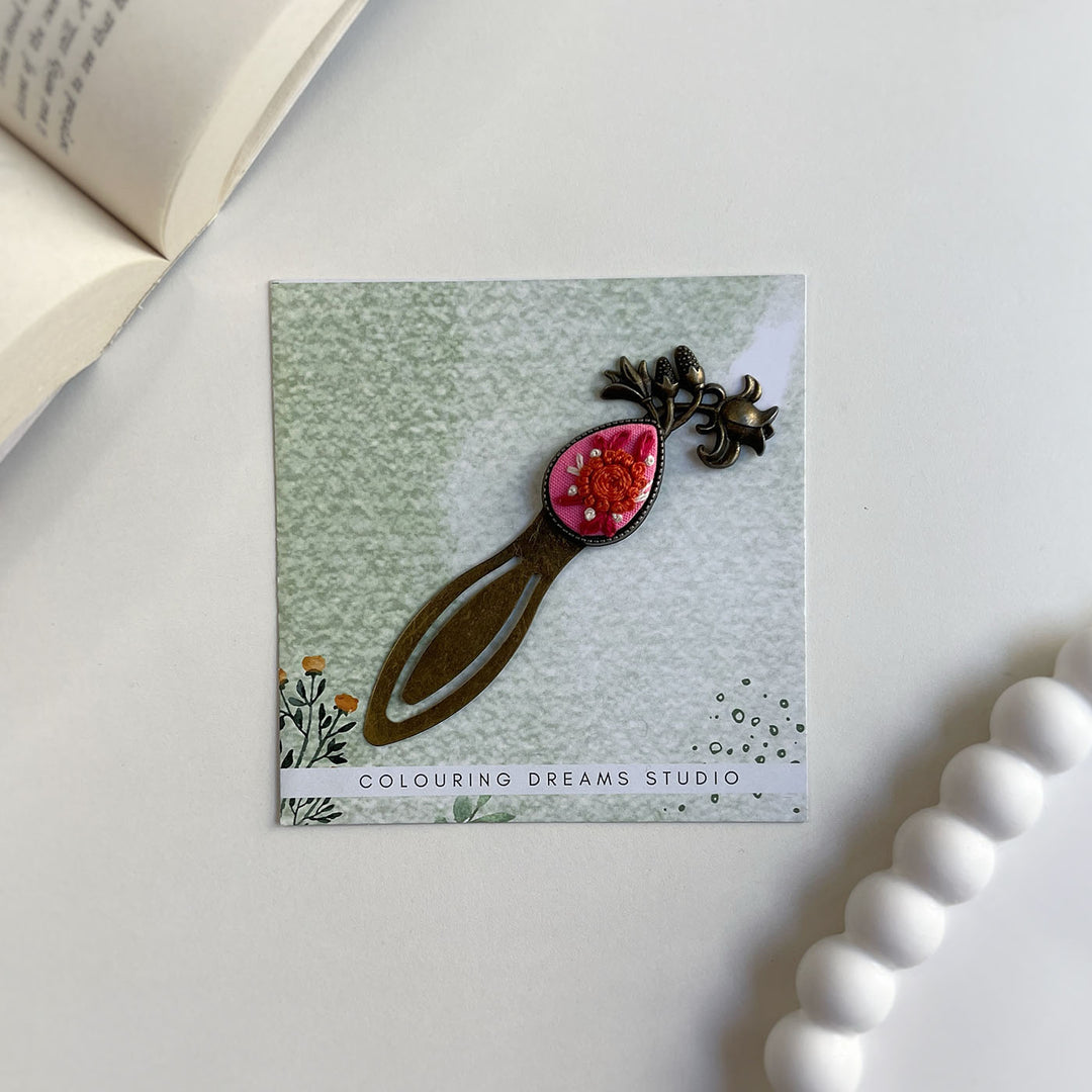 Hand Embroidered Flora Fluff Bronze Bookmark