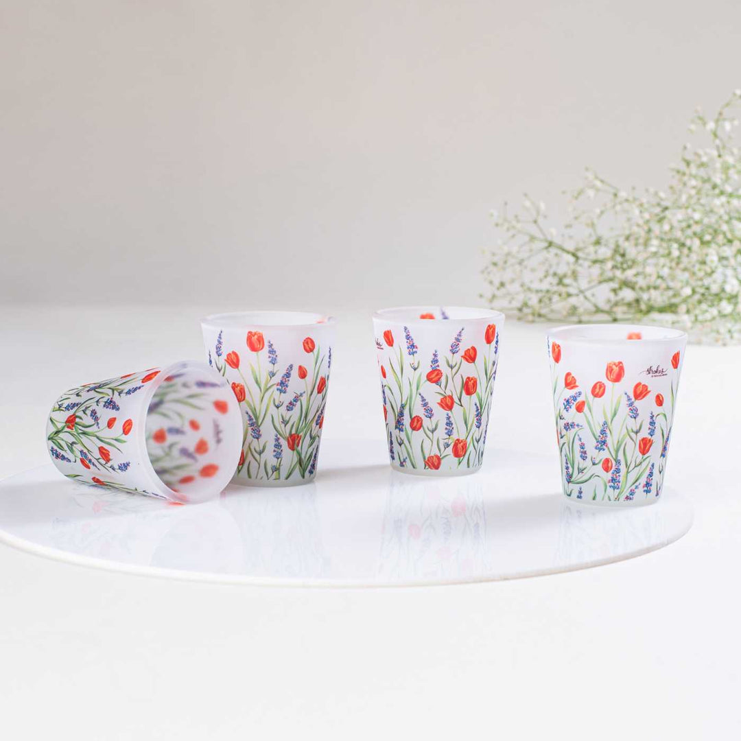 Delicate Print Frosted Shot Glasses I Set of 4