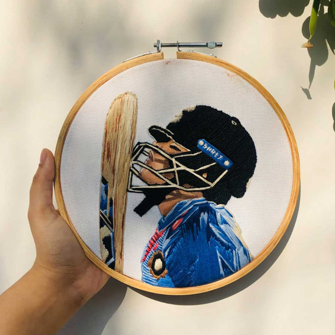 6 Inch | Hand Embroidered Cloth Cricketer Portrait