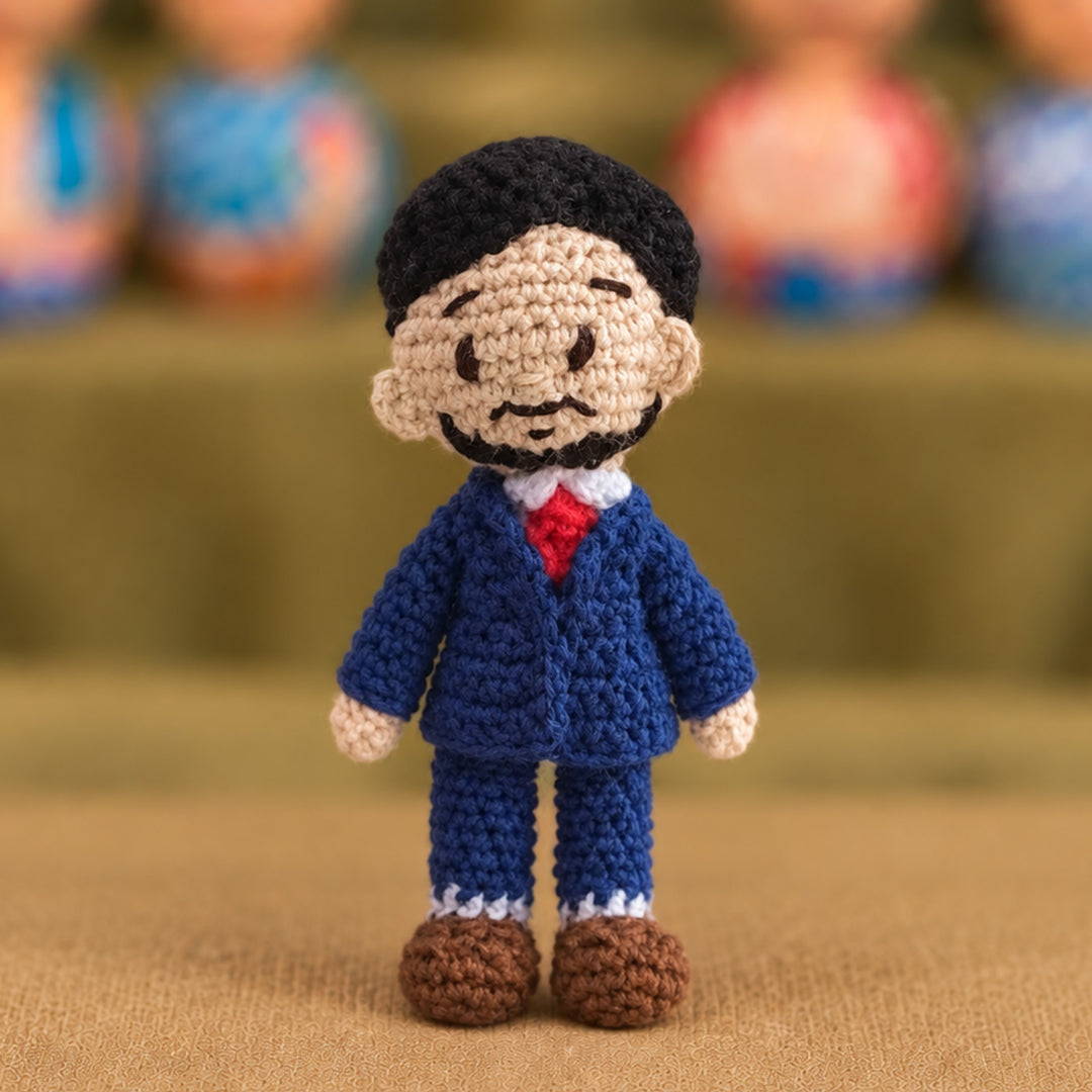 Photo Personalized Handmade Executive Man Crochet Cotton Golu Doll For Gifting