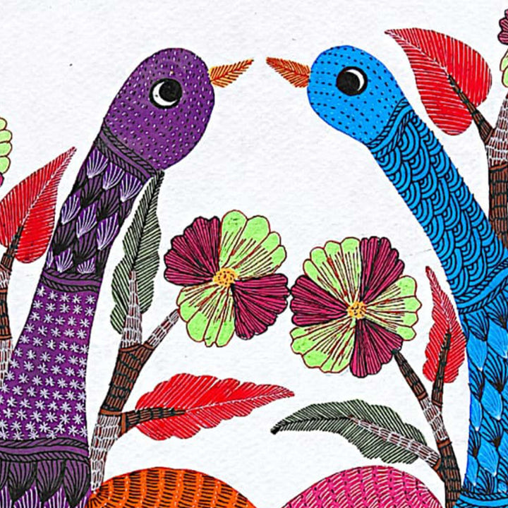 11 x 15 Inch | Sacred Bond | Original Hand painted Tribal Gond Art Painting | Acrylic Paints On Paper