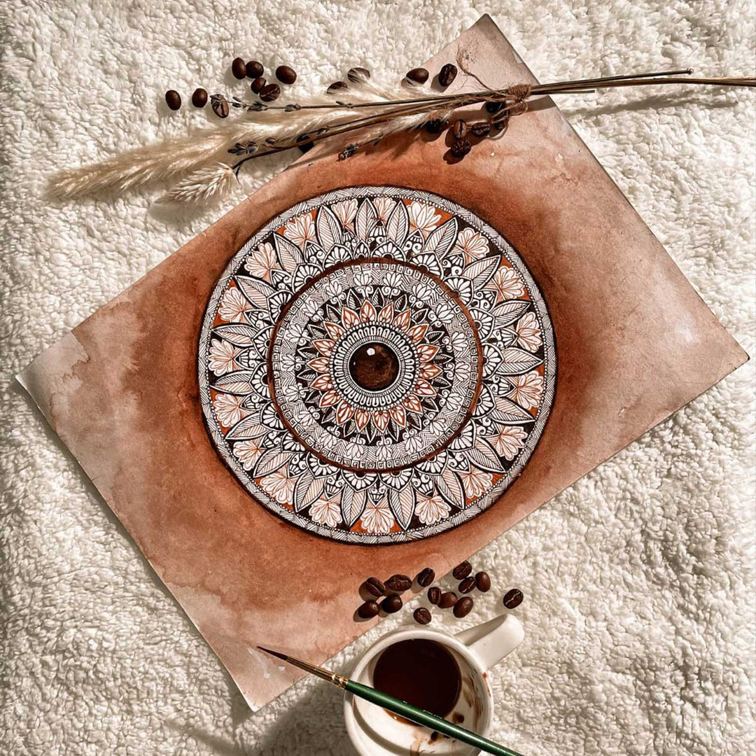 8 x 11.8 Inch | Handmade Paper Mandala Coffee Painting