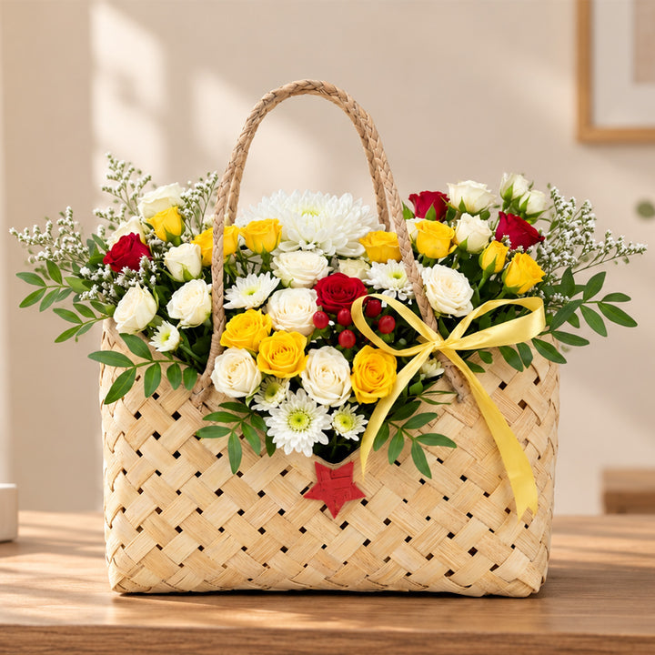 "Viera" Handwoven Bamboo Basket With Handles For Home Storage & Gifting