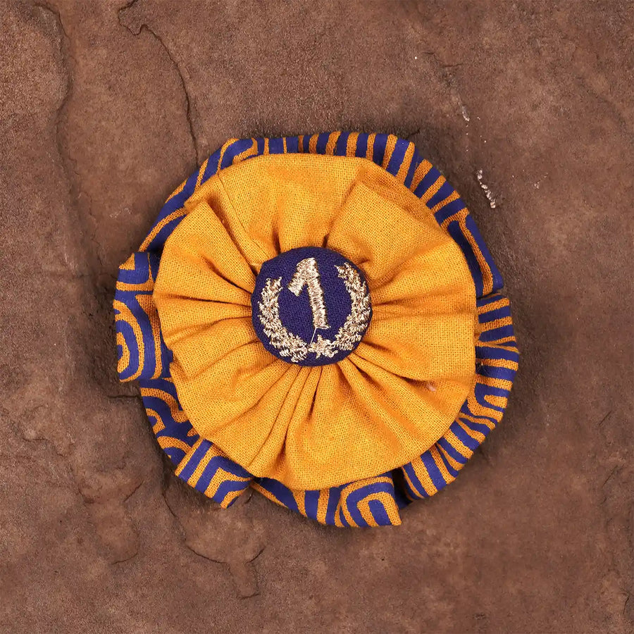 Handmade Blue And Yellow Number One Rakhi With Roli Chawal For Pets - Front View