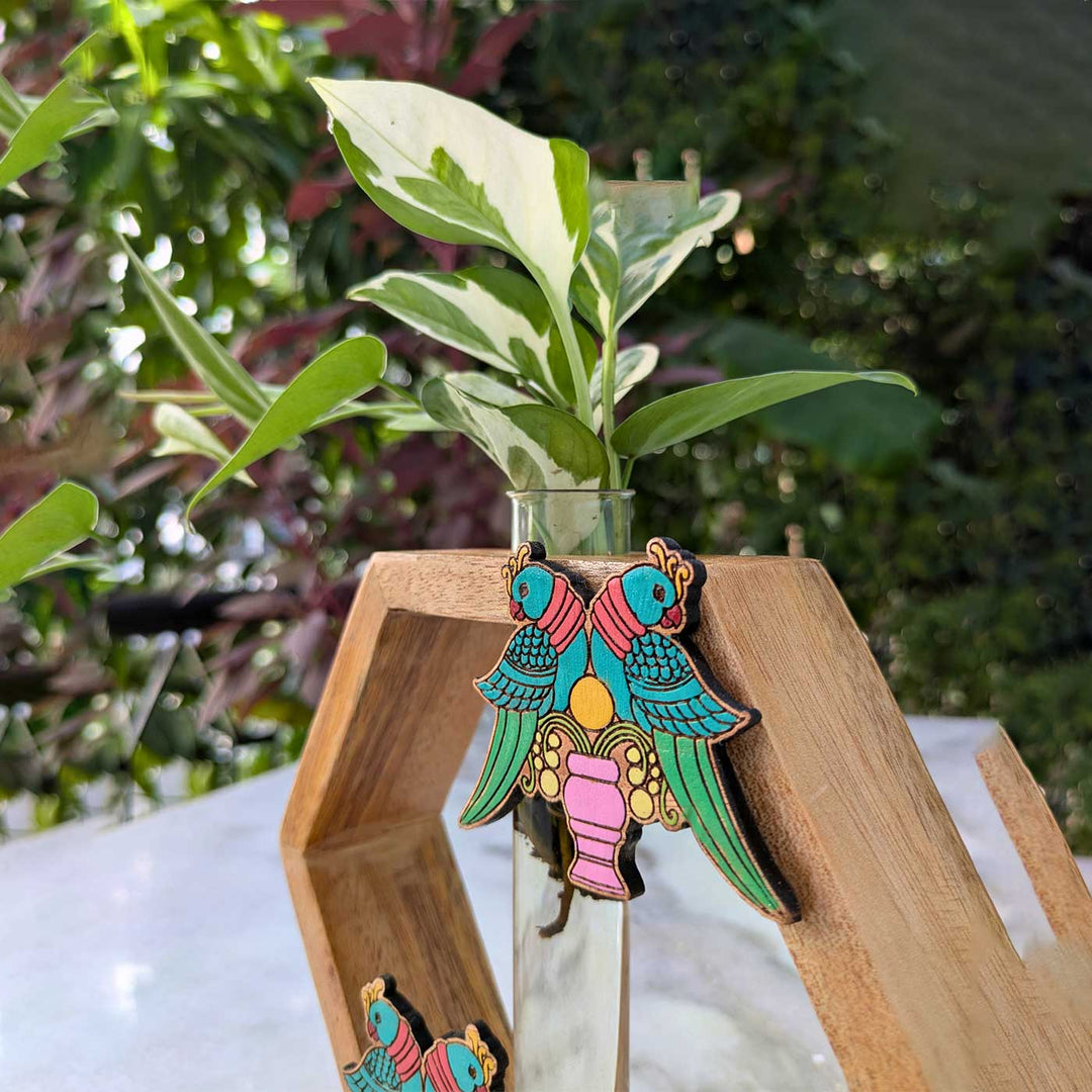 Hand-Painted Rettai Kizhi Wooden Hexagon Test Tube Planter For Home Decor