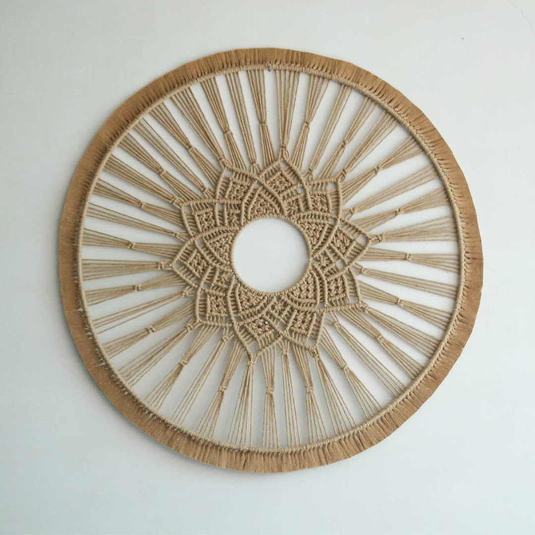 Handmade Macrame Beige Big Mandala Design Coton Wall Hanging