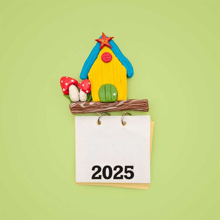 Yellow Birdhouse 2025 Clay Calendar Magnet