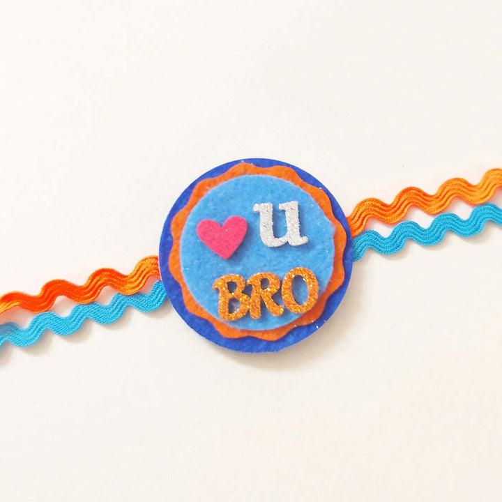 Handmade "Love U Bro" Heart Theme Felt Kids Rakhi With Roli Chawal For Brother