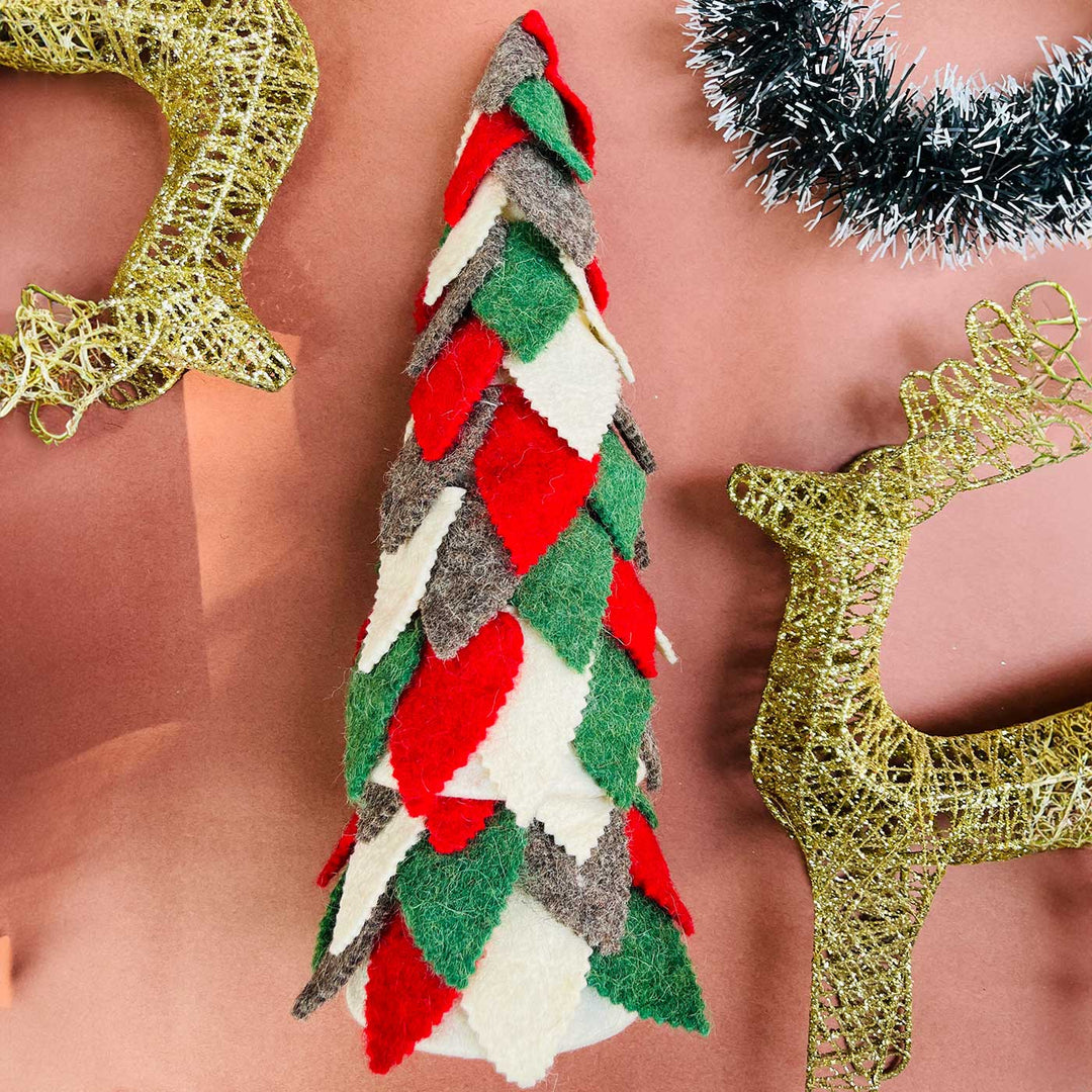 Handmade Upcycled Felt Xmas Tree For Christmas Table Decoration