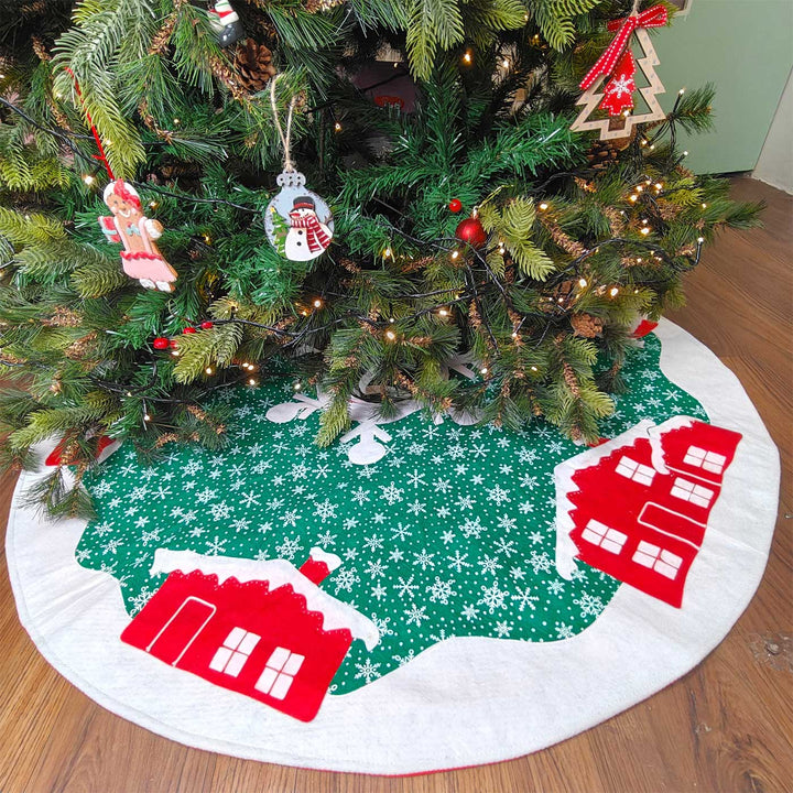 Personalized Handmade Snow Village Houses Tree Skirt | 48 Inches