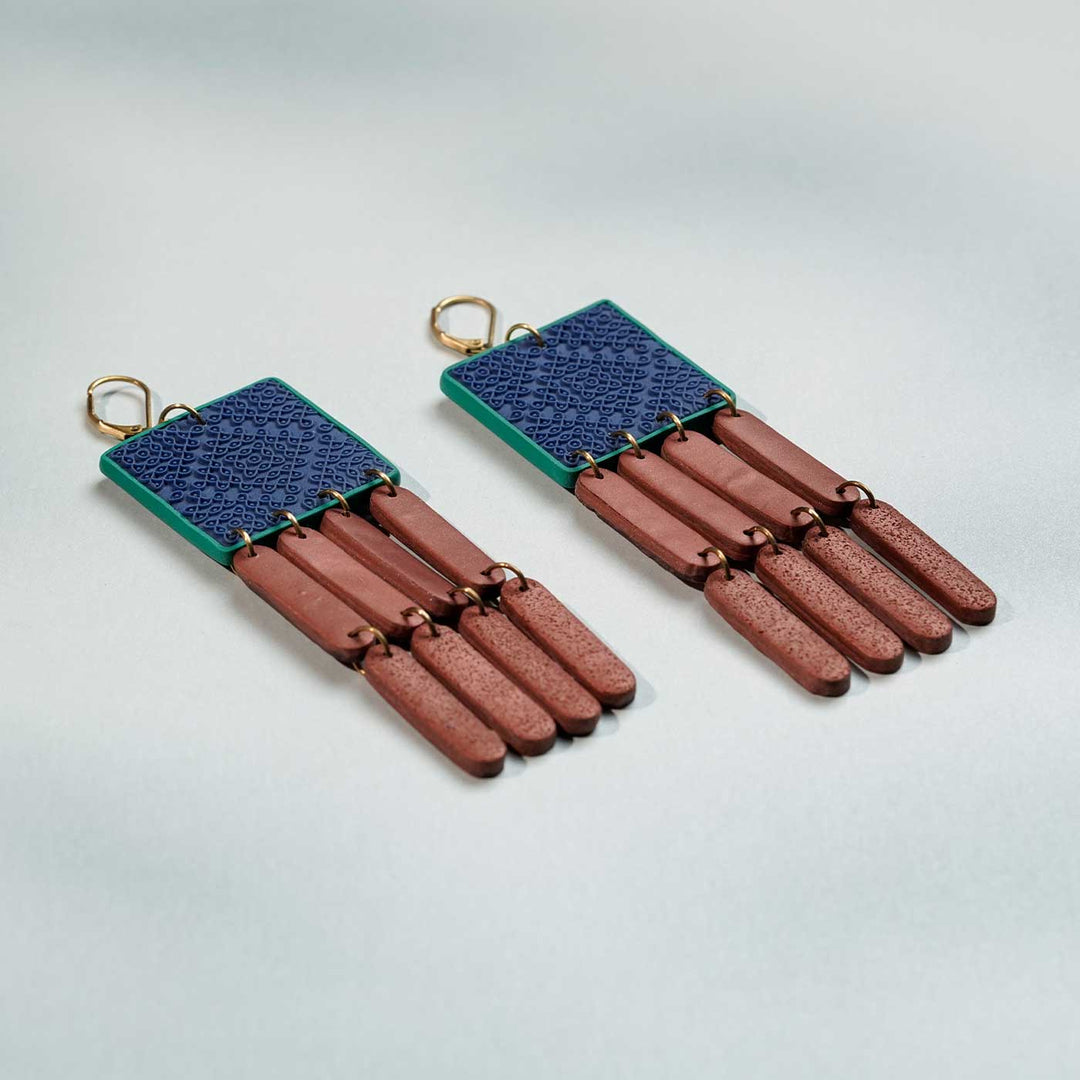Handmade Polymer Clay Karumughil Chandelier Design Earrings