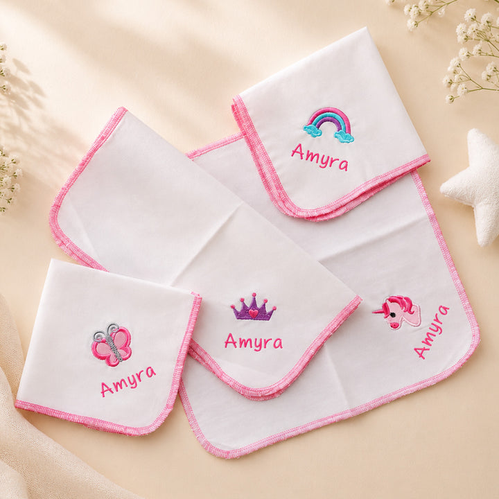 Personalised Lil Dreamer Cotton Hankies For Baby Girl | Pack of 4