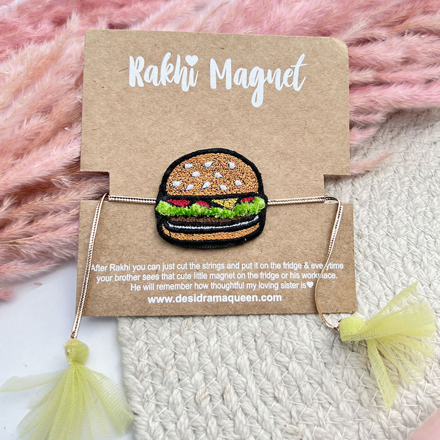 Handmade Reusable Burger Felt Kids Rakhi - On Card with Strings