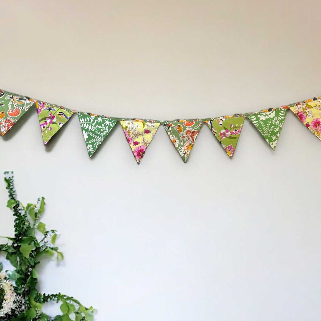 Handmade Green Floral Upcycled Fabric Bunting