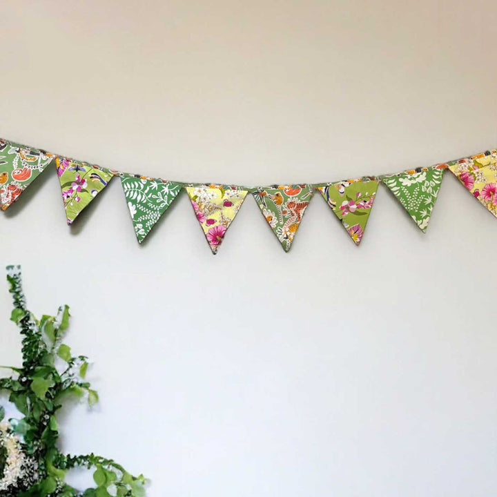 Handmade Green Floral Upcycled Fabric Bunting