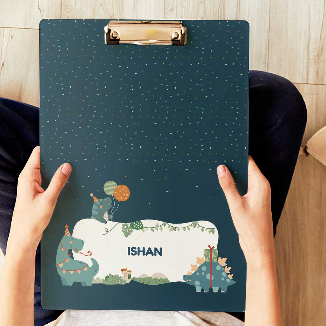 Personalized Dino Party Theme Acrylic Clipboard