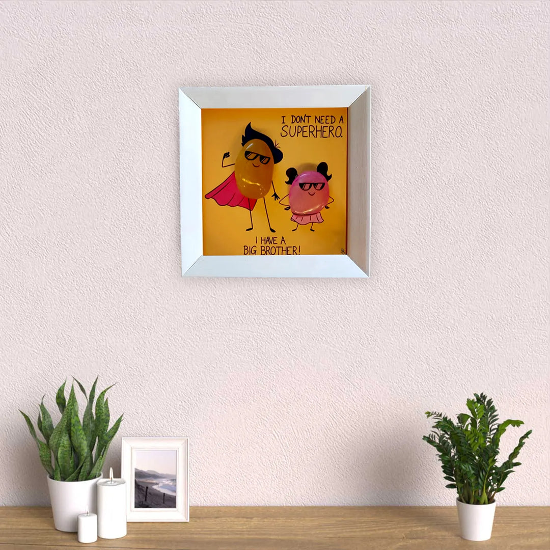 Personalized Pebble Art "Mera Bhai Mera Superhero" Wooden Decorative Plaque For Siblings