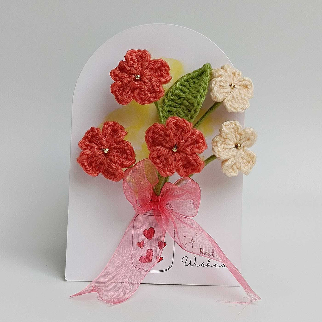 Handmade Crochet 3D Coral Blossom Greeting Card