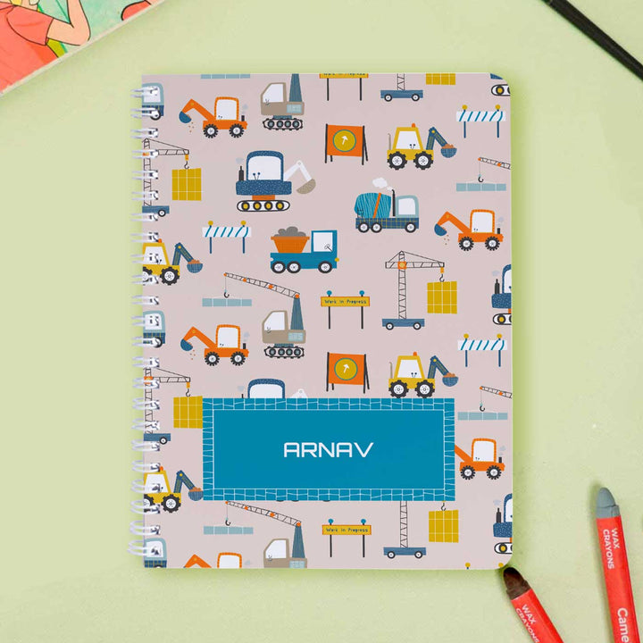 Personalized Construction Site Theme Spiral Bound Notebook | 60 Pages