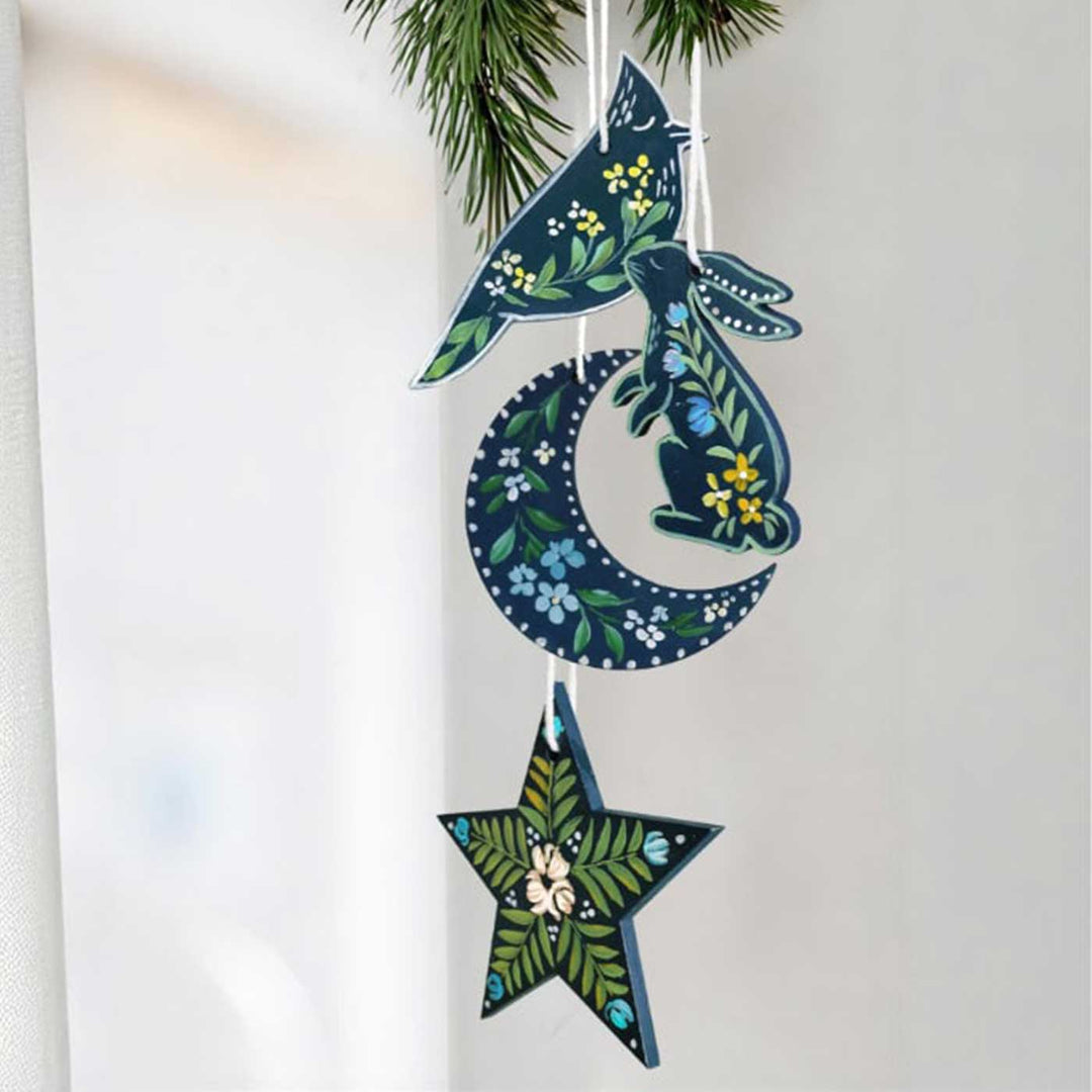 4 Pc | Handpainted Arctic Minis Blue Folk MDF Ornament Set