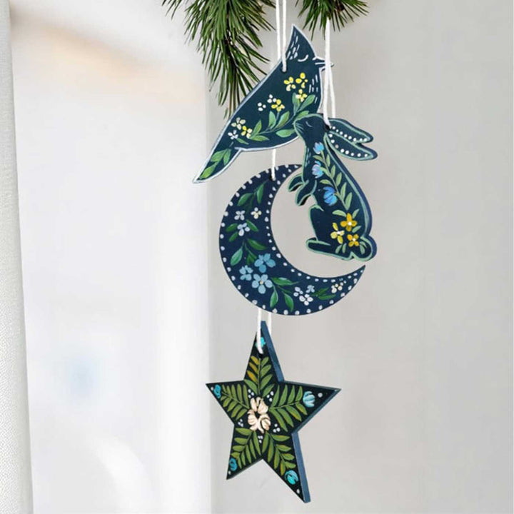 4 Pc | Handpainted Arctic Minis Blue Folk MDF Ornament Set