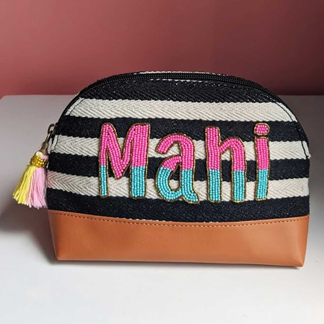 Personalized Handmade Embroidered Black And Whie Stripes Jacquard Pouch