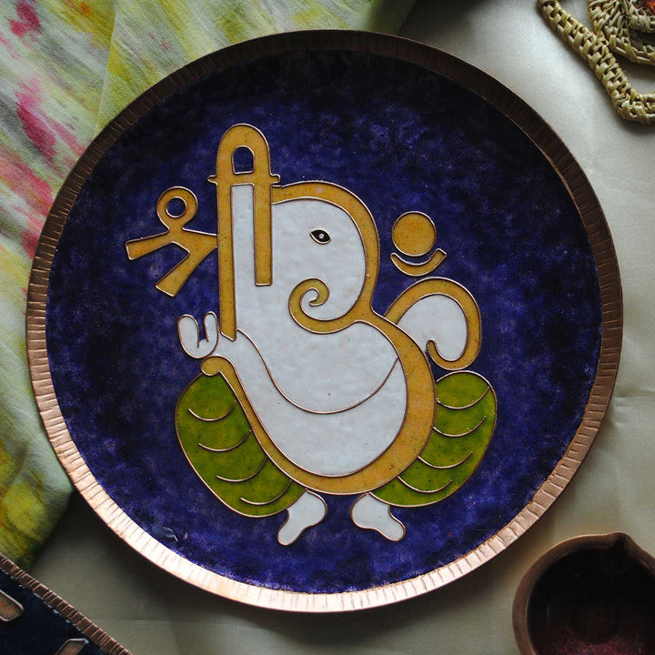 Handmade Ganesha Vinayaka Theme Copper Wall Plate