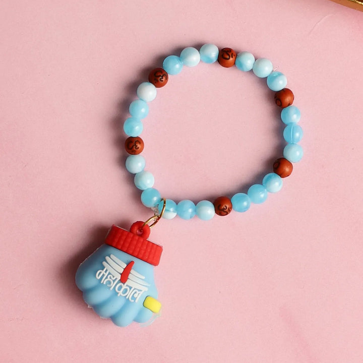 Handmade Blue Mahakal Kids Rakhi With Roli Chawal
