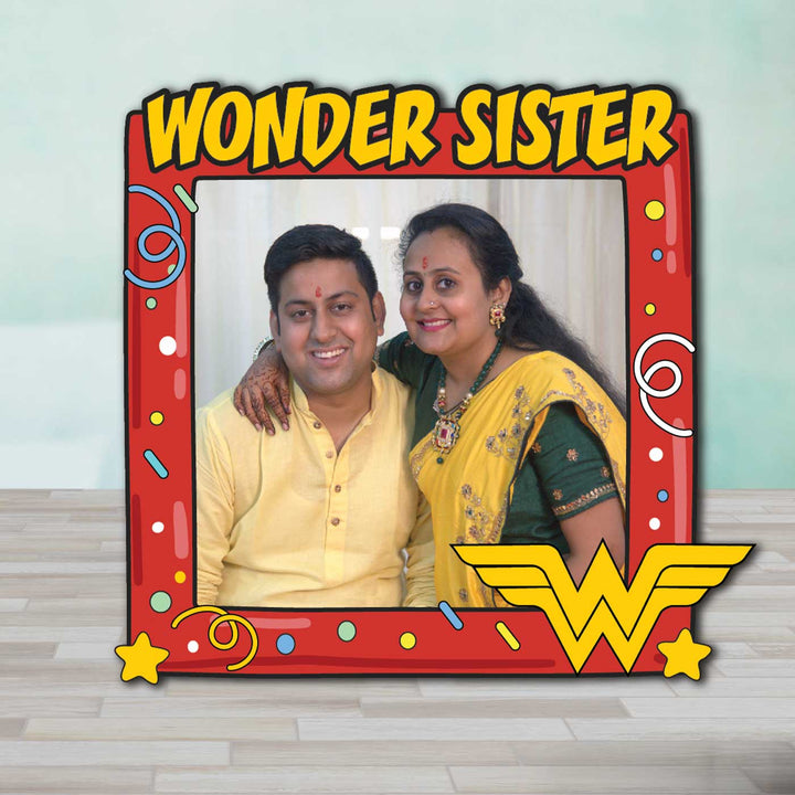 Photo Personalized "Wonder Sister" Theme Wooden Fridge Magnet For Siblings