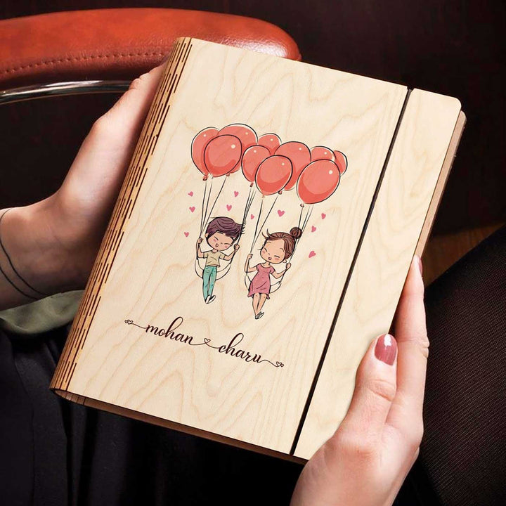 Couples Wooden Personalized Notebook Binder | A5, 50 Blank Pages, 120 GSM
