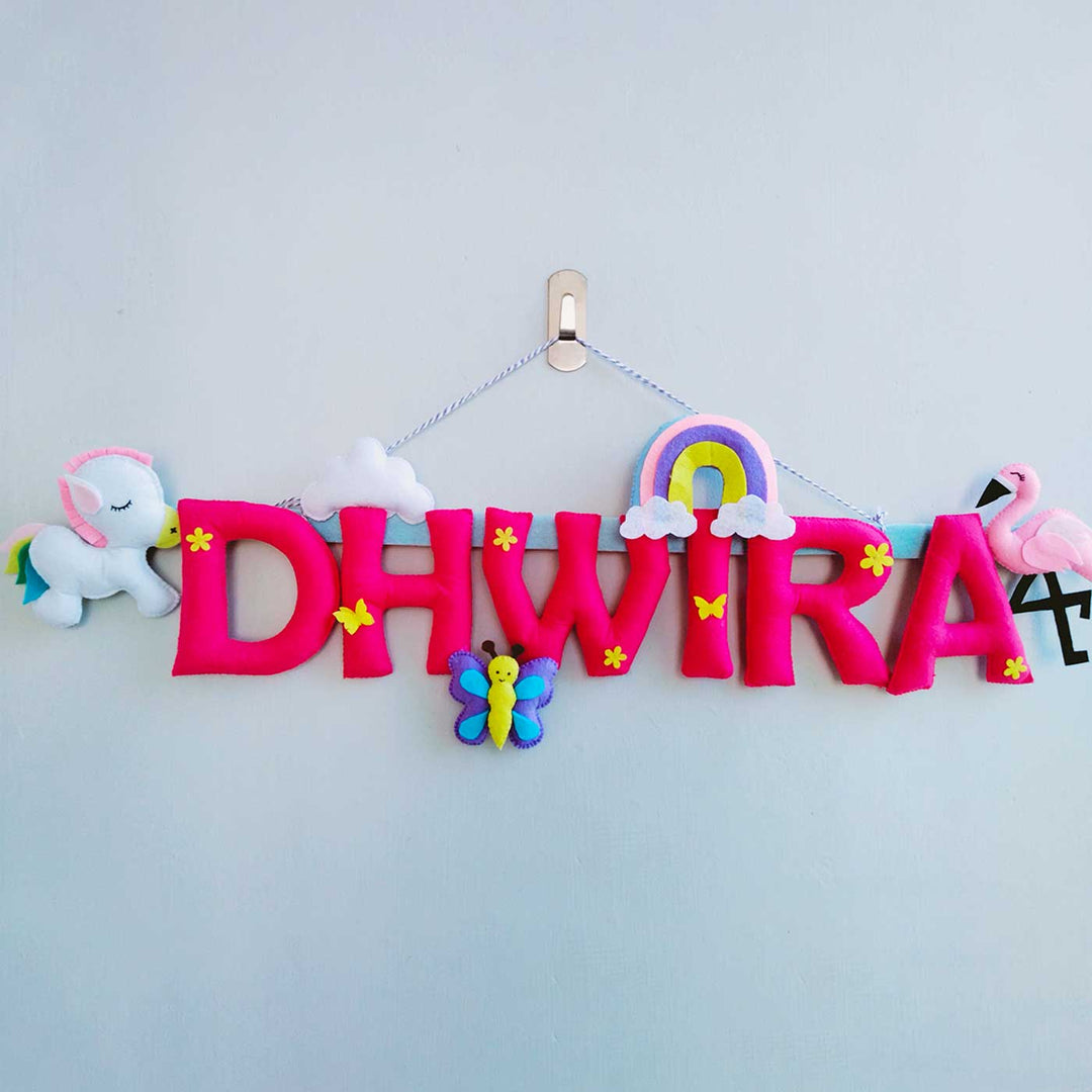 Personalized Unicorn Theme Felt Kids Name Plate