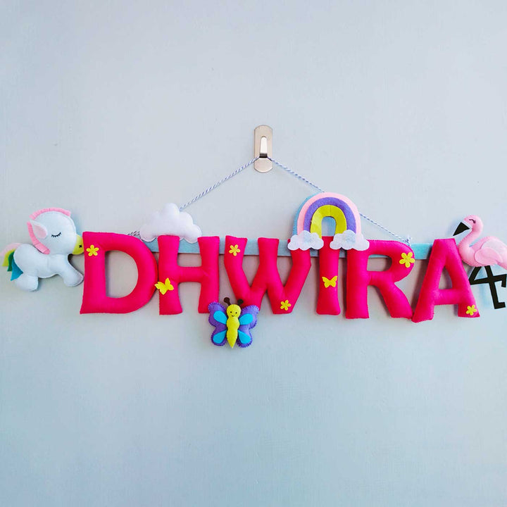 Personalized Unicorn Theme Felt Kids Name Plate